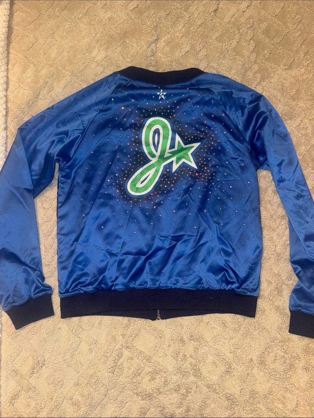 Jersey All Star Cheer Satin Jacket Rhinestones Sz. AS
